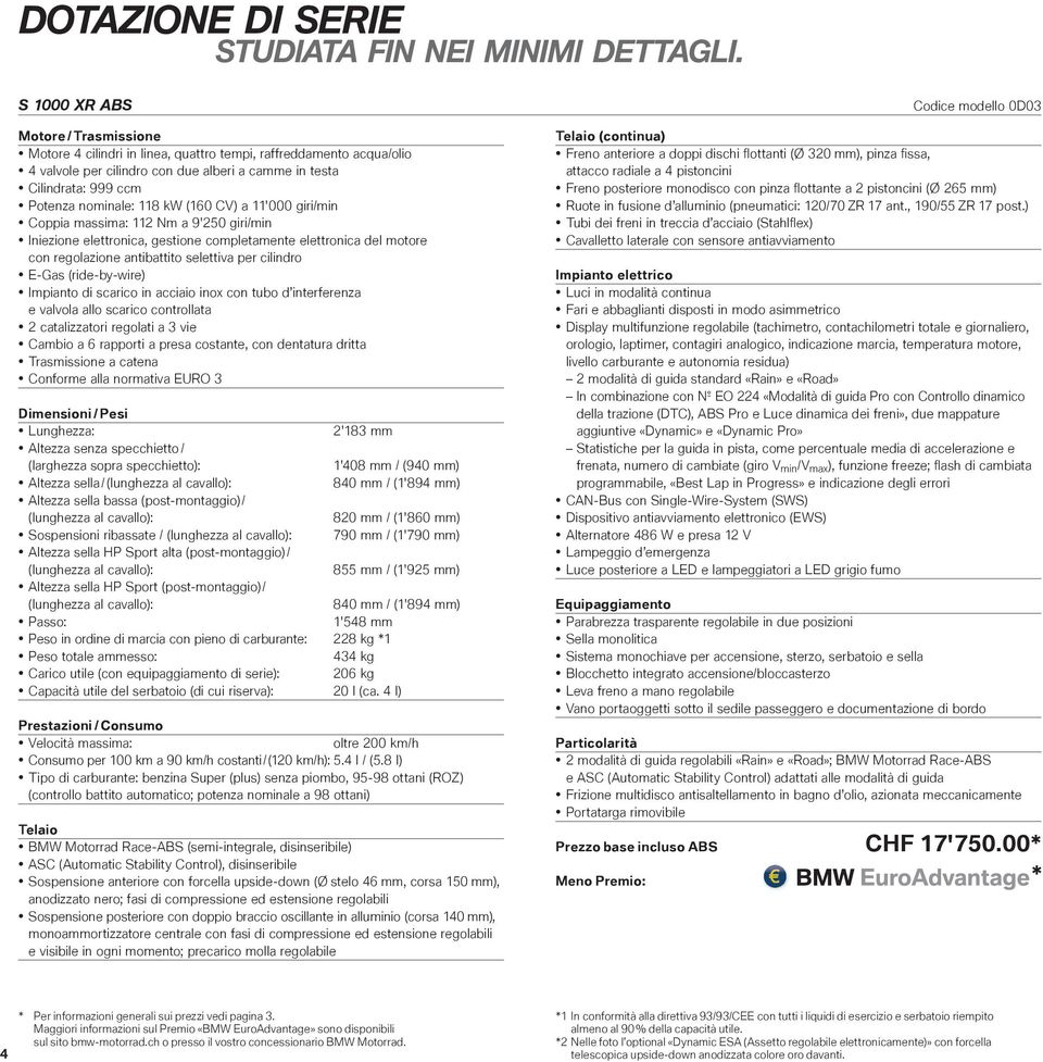 118 kw (160 CV) a 11'000 giri/min Coppia massima: 112 Nm a 9'250 giri/min Iniezione elettronica, gestione completamente elettronica del motore con regolazione antibattito selettiva per cilindro E-Gas