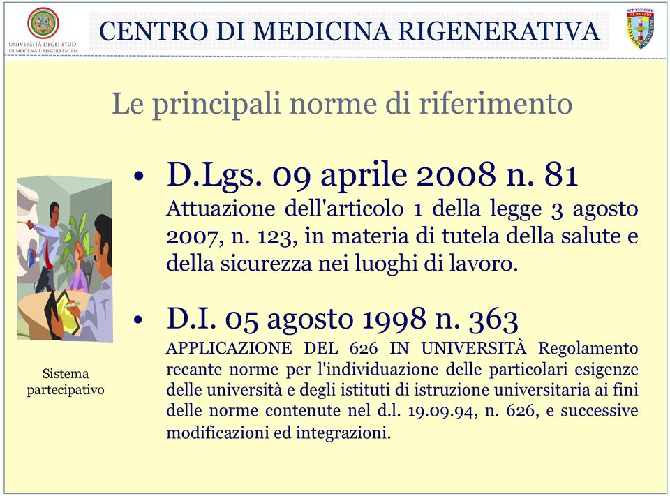 363 APPLICAZIONE DEL 626 IN UNIVERSITÀ Regolamento recante norme per l'individuazione delle particolari esigenze delle università