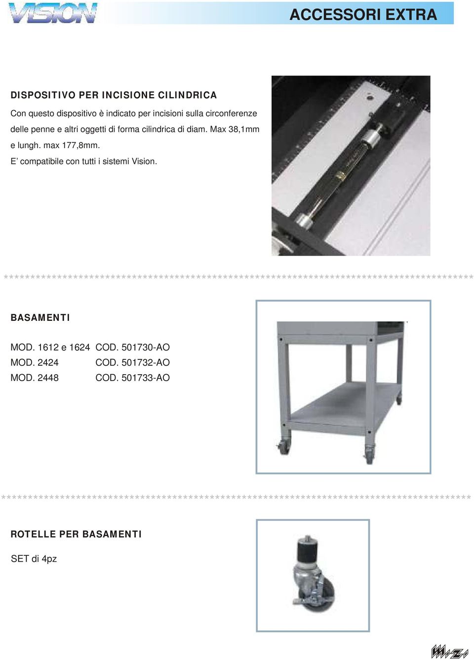 Max 38,1mm e lungh. max 177,8mm. E compatibile con tutti i sistemi Vision. BASAMENTI MOD.
