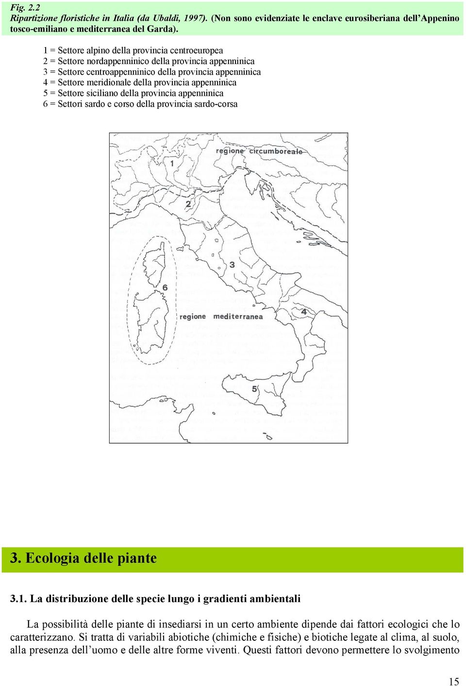 provincia appenninica 5 = Settore siciliano della provincia appenninica 6 = Settori sardo e corso della provincia sardo-corsa 3. Ecologia delle piante 3.1.