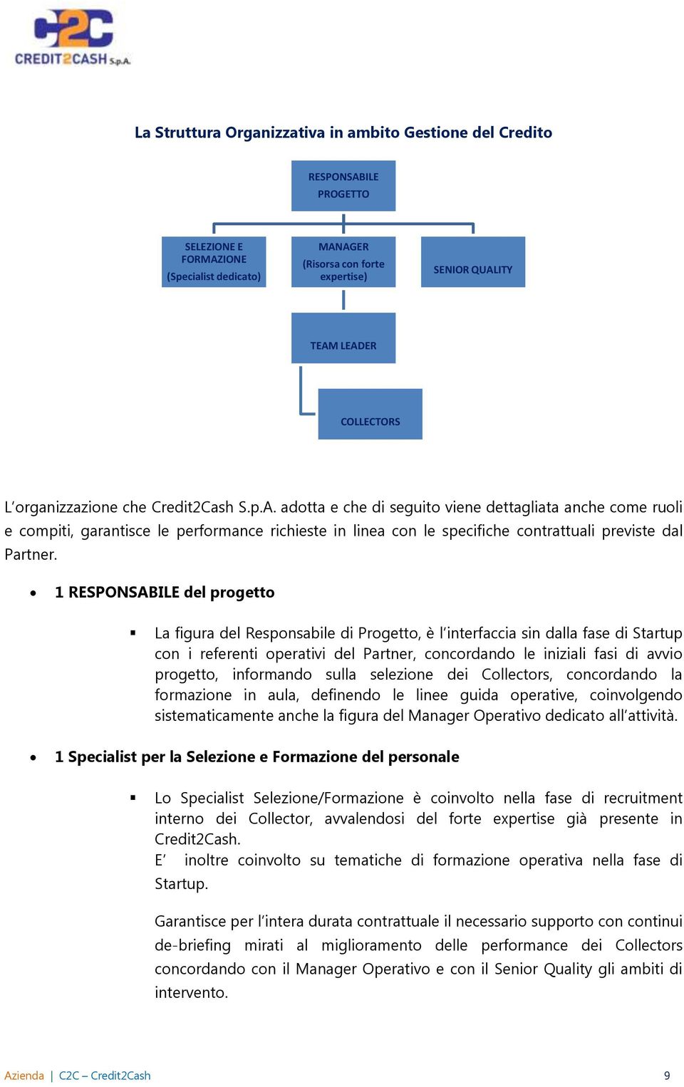 adotta e che di seguito viene dettagliata anche come ruoli e compiti, garantisce le performance richieste in linea con le specifiche contrattuali previste dal Partner.