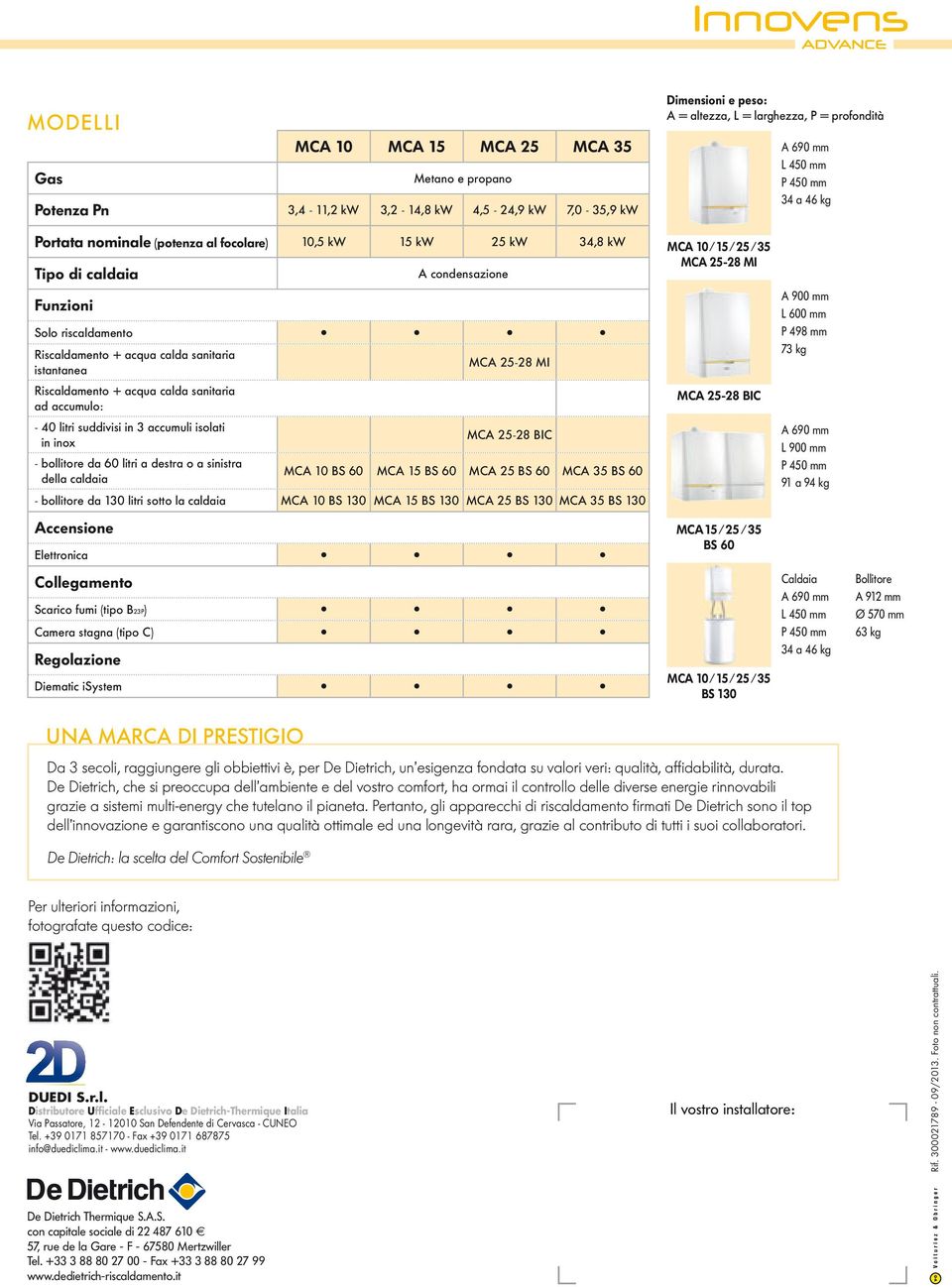 istantanea MCA 25-28 MI Riscaldamento + acqua calda sanitaria ad accumulo: - 40 litri suddivisi in 3 accumuli isolati in inox MCA 25-28 BIC - bollitore da 60 litri a destra o a sinistra della caldaia