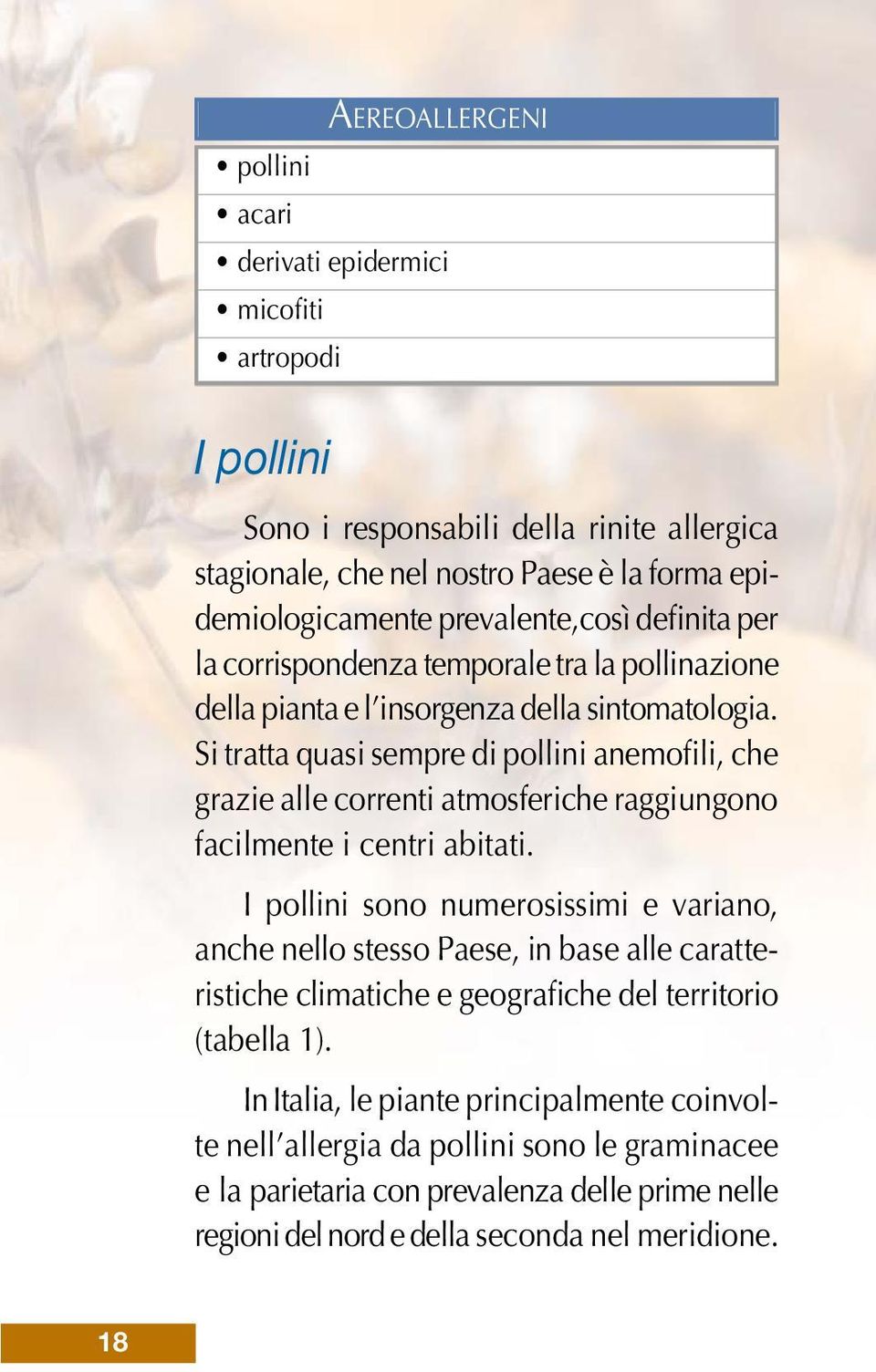 Si tratta quasi sempre di pollini anemofili, che grazie alle correnti atmosferiche raggiungono facilmente i centri abitati.