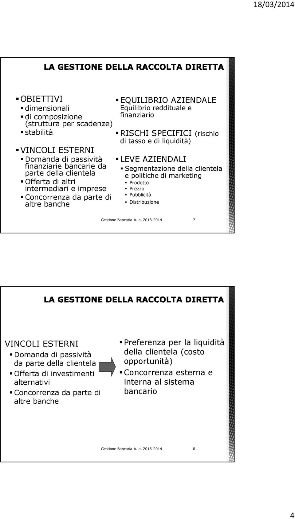 AZIENDALI Segmentazione della clientela e politiche di marketing Prodotto Prezzo Pubblicità Distribuzione 7 VINCOLI ESTERNI Domanda di passività da parte della clientela