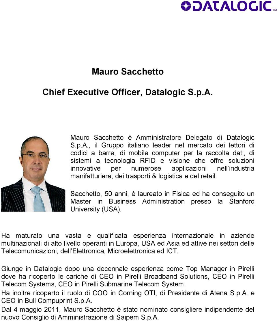 ministratore Delegato di Datalogic S.p.A.