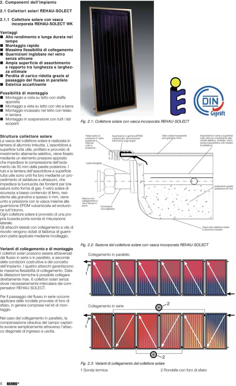 1 Collettore solare con vasca incorporata WK Vantaggi Alto rendimento e lunga durata nel tempo Montaggio rapido Massima flessibilità di collegamento Guarnizioni inglobate nel vetro senza silicone