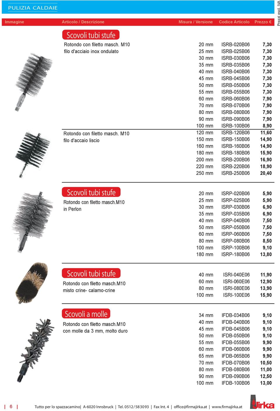 ISRB-055B06 7,30 60 mm ISRB-060B06 7,90 70 mm ISRB-070B06 7,90 80 mm ISRB-080B06 7,90 90 mm ISRB-090B06 7,90 100 mm ISRB-100B06 8,90 Rotondo con filetto masch.