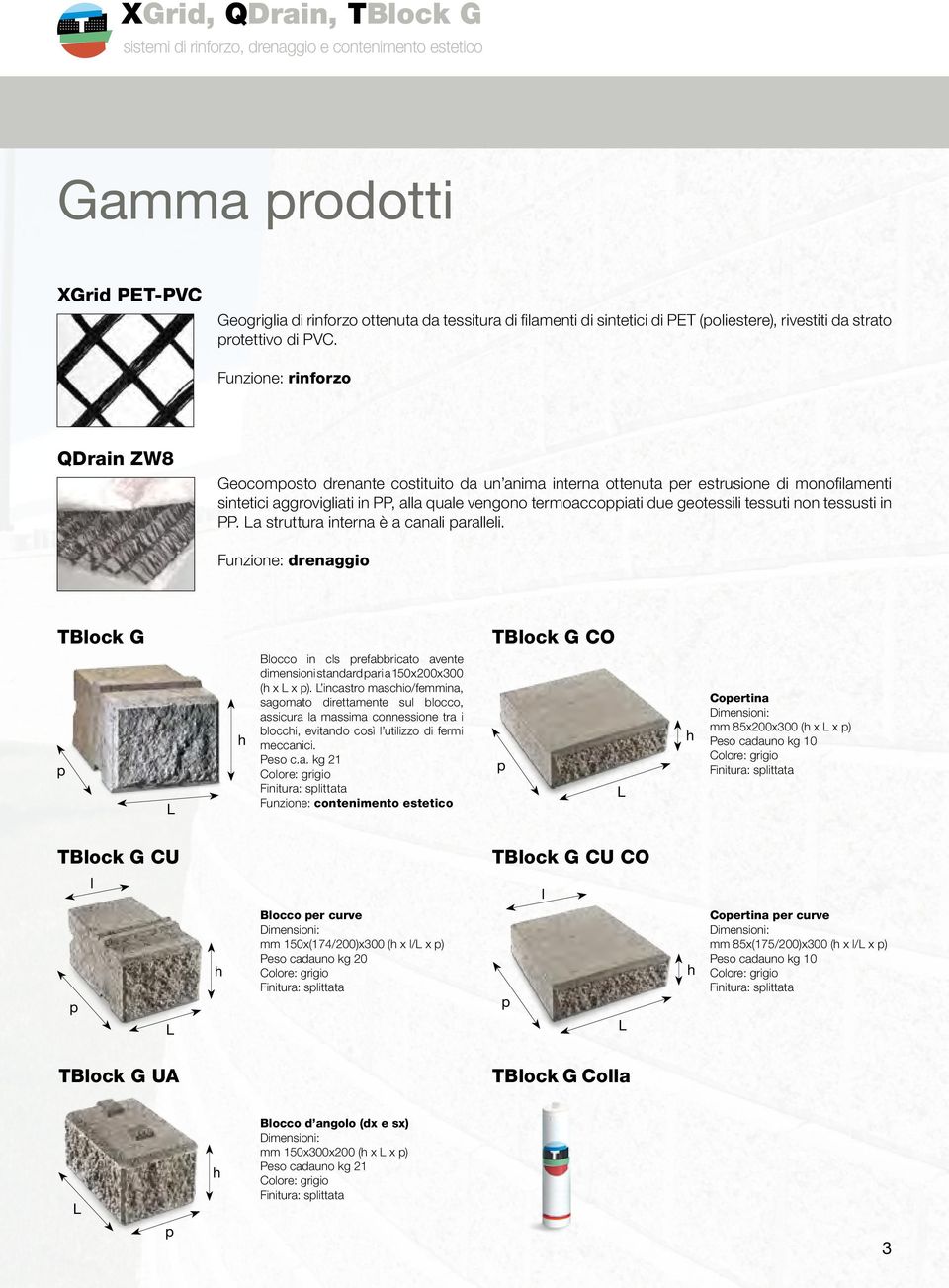 geotessili tessuti non tessusti in PP. La struttura interna è a canali paralleli.