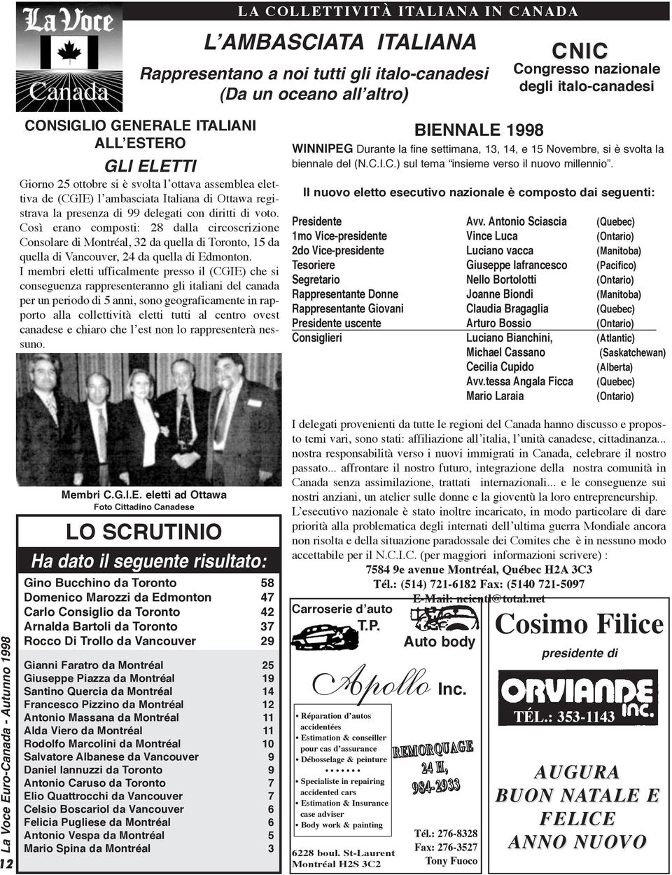 Così erano composti: 28 dalla circoscrizione Consolare di Montréal, 32 da quella di Toronto, 15 da quella di Vancouver, 24 da quella di Edmonton.