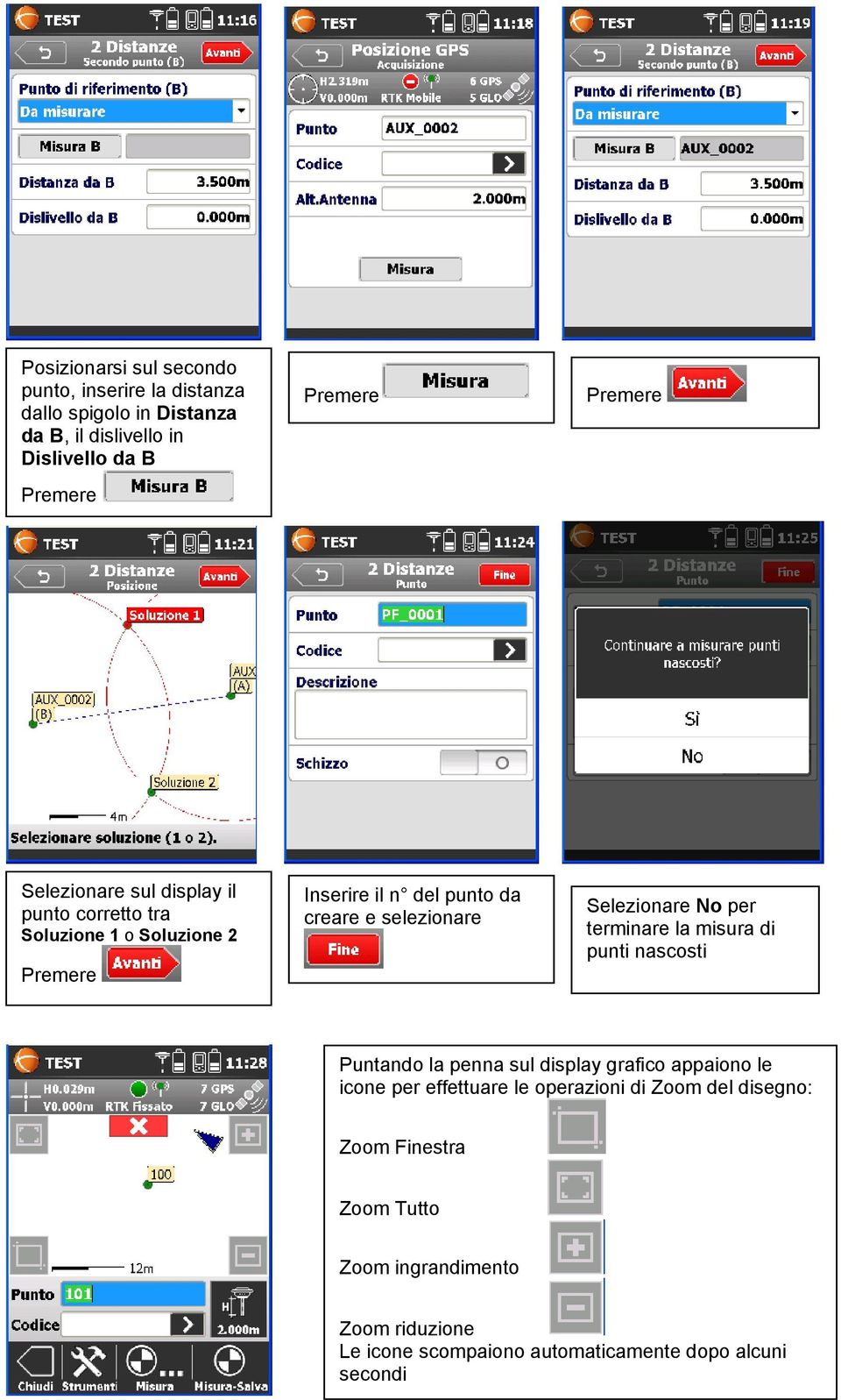 la misura di punti nascosti Puntando la penna sul display grafico appaiono le icone per effettuare le operazioni di Zoom