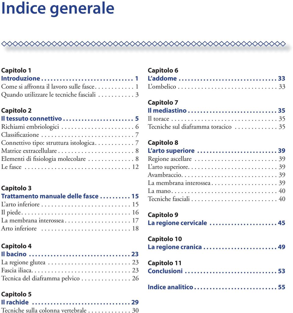 ...................... 8 Elementi di fisiologia molecolare.............. 8 Le fasce................................ 12 Capitolo 3 Trattamento manuale delle fasce.......... 15 L arto inferiore.