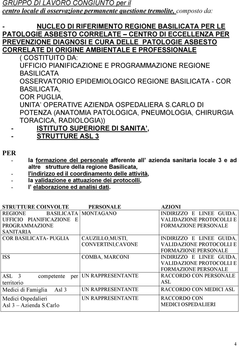 OSSERVATORIO EPIDEMIOLOGICO REGIONE BASILICATA - COR BASILICATA, COR PUGLIA, UNITA OPERATIVE AZIENDA OSPEDALIERA S.