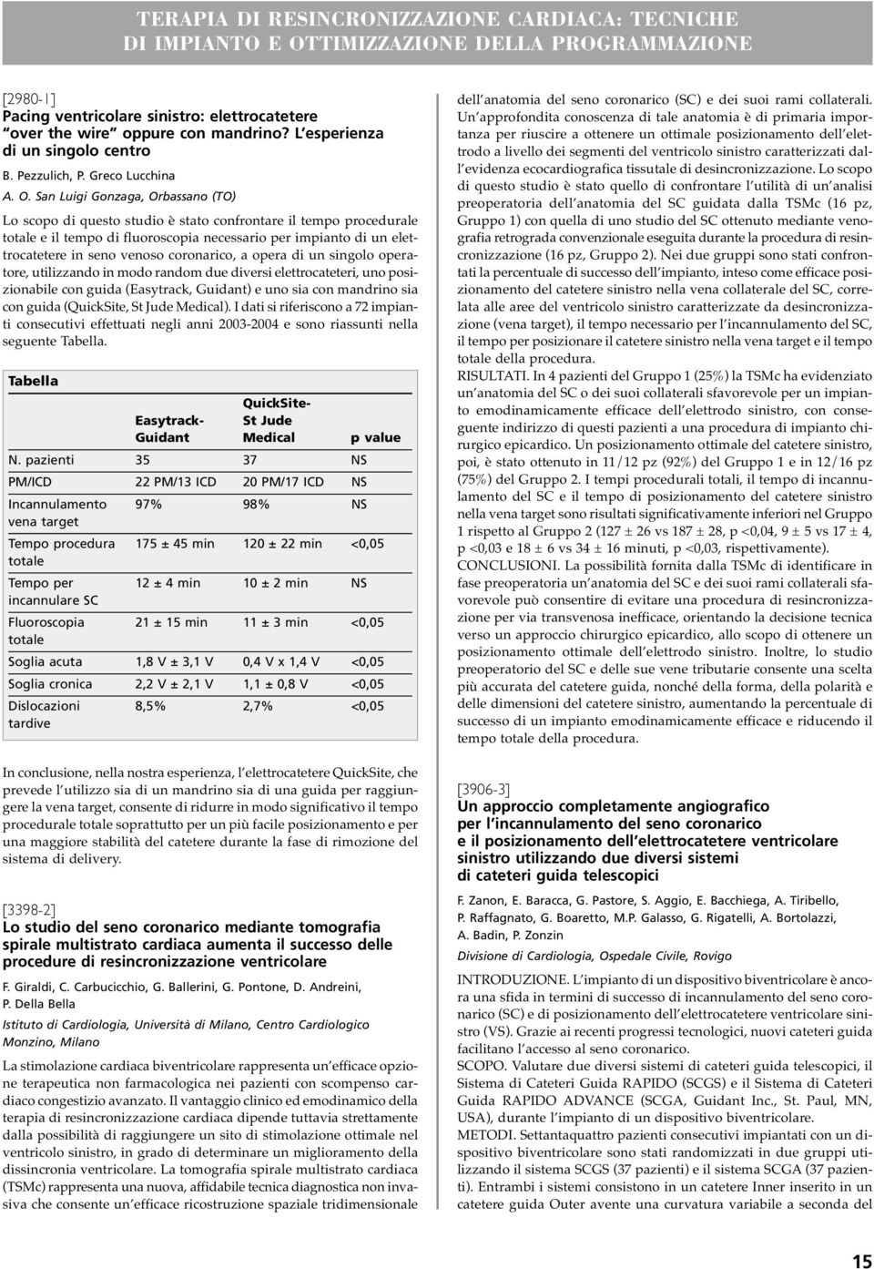 San Luigi Gonzaga, Orbassano (TO) Lo scopo di questo studio è stato confrontare il tempo procedurale totale e il tempo di fluoroscopia necessario per impianto di un elettrocatetere in seno venoso