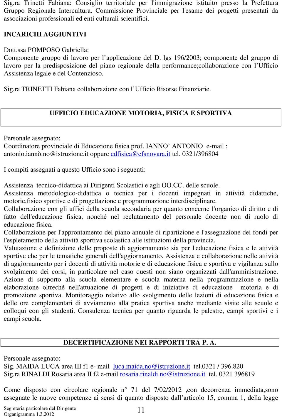 ssa POMPOSO Gabriella: Componente gruppo di lavoro per l applicazione del D.