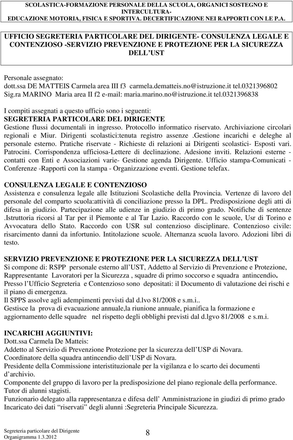 0321396802 Sig.ra MARINO Maria area II f2 e-mail: maria.marino.no@istruzione.it tel.