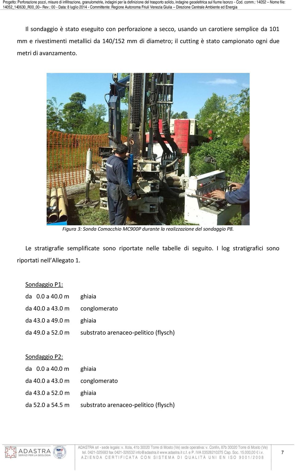 Le stratigrafie semplificate sono riportate nelle tabelle di seguito. I log stratigrafici sono riportati nell Allegato 1. Sondaggio P1: da 0.0 a 40.0 m da 40.0 a 43.0 m da 43.