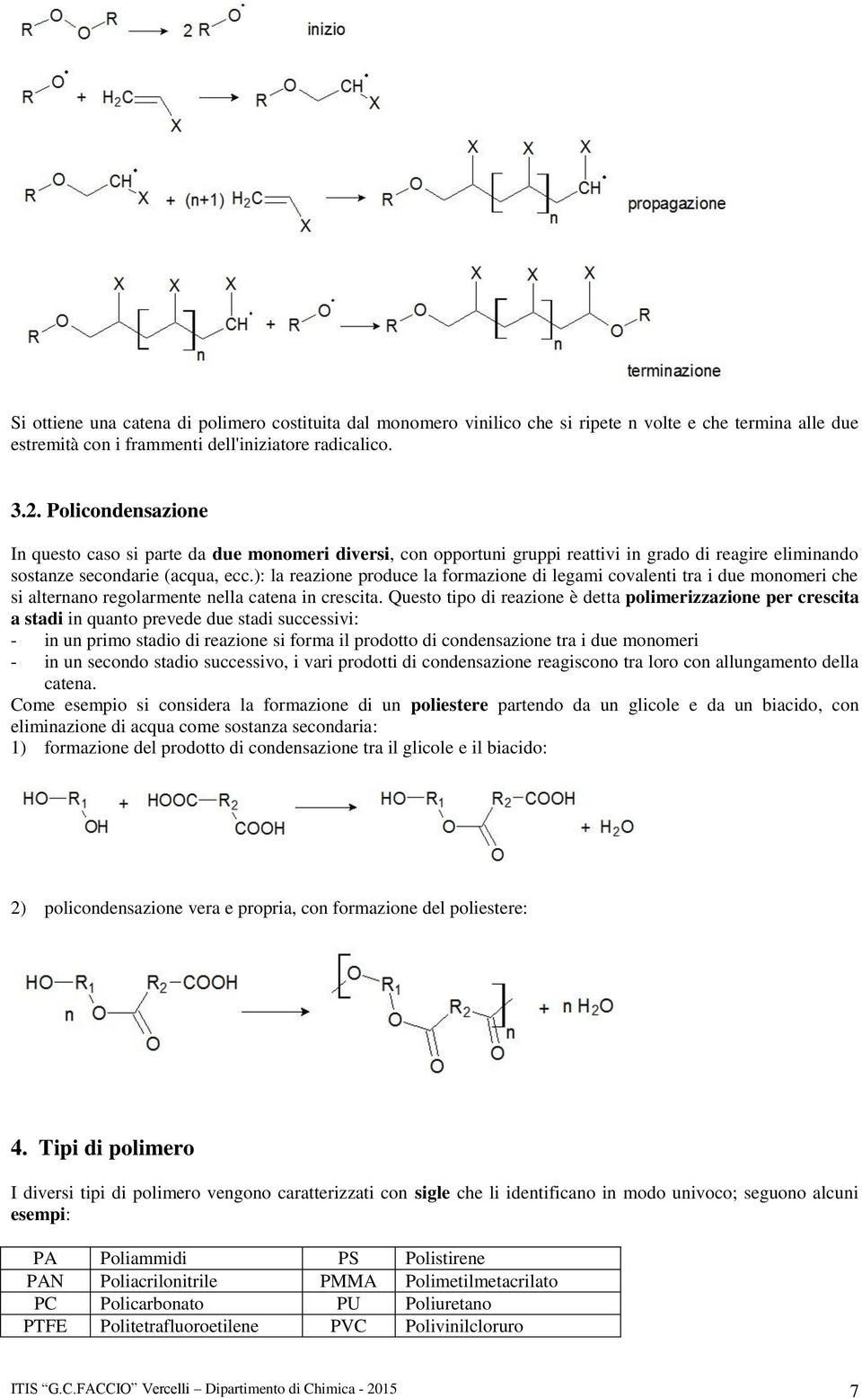 ): la reazione produce la formazione di legami covalenti tra i due monomeri che si alternano regolarmente nella catena in crescita.