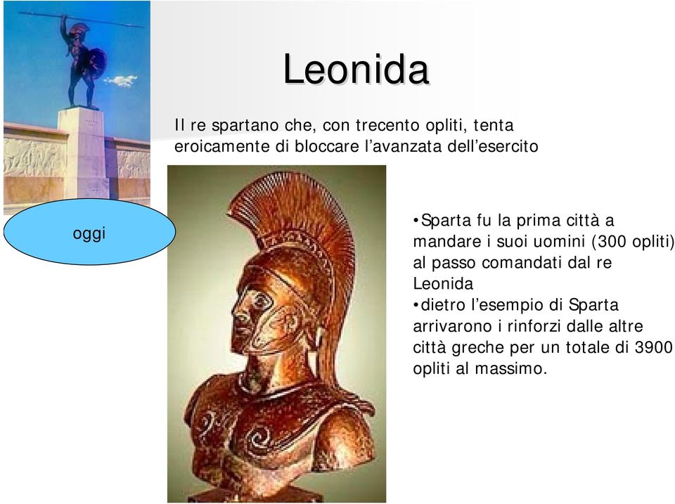 (300 opliti) al passo comandati dal re Leonida dietro l esempio di Sparta