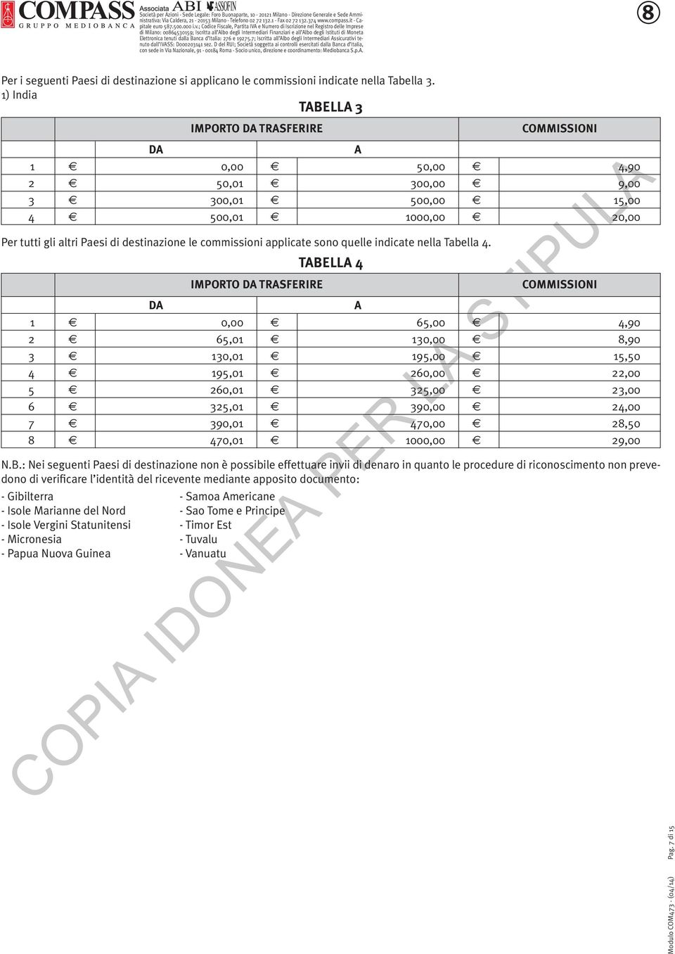 applicate sono quelle indicate nella Tabella 4.