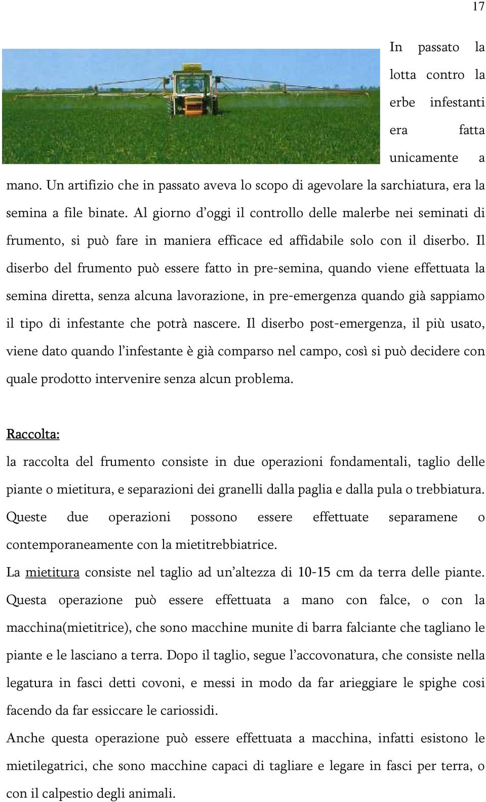 Il diserbo del frumento può essere fatto in pre-semina, quando viene effettuata la semina diretta, senza alcuna lavorazione, in pre-emergenza quando già sappiamo il tipo di infestante che potrà