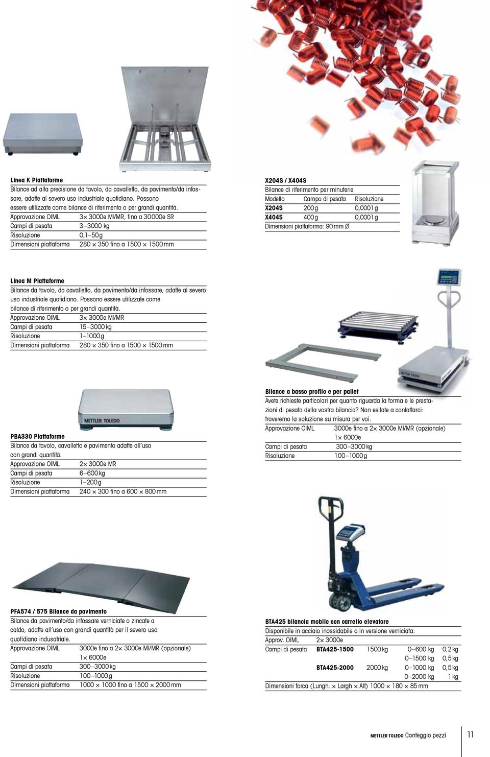 Approvazione OIML 3 3000e MI/MR, fino a 30000e SR Campi di pesata 3 3000 kg Risoluzione 0,1 50 g Dimensioni piattaforma 280 350 fino a 1500 1500 mm X204S / X404S Bilance di riferimento per minuterie