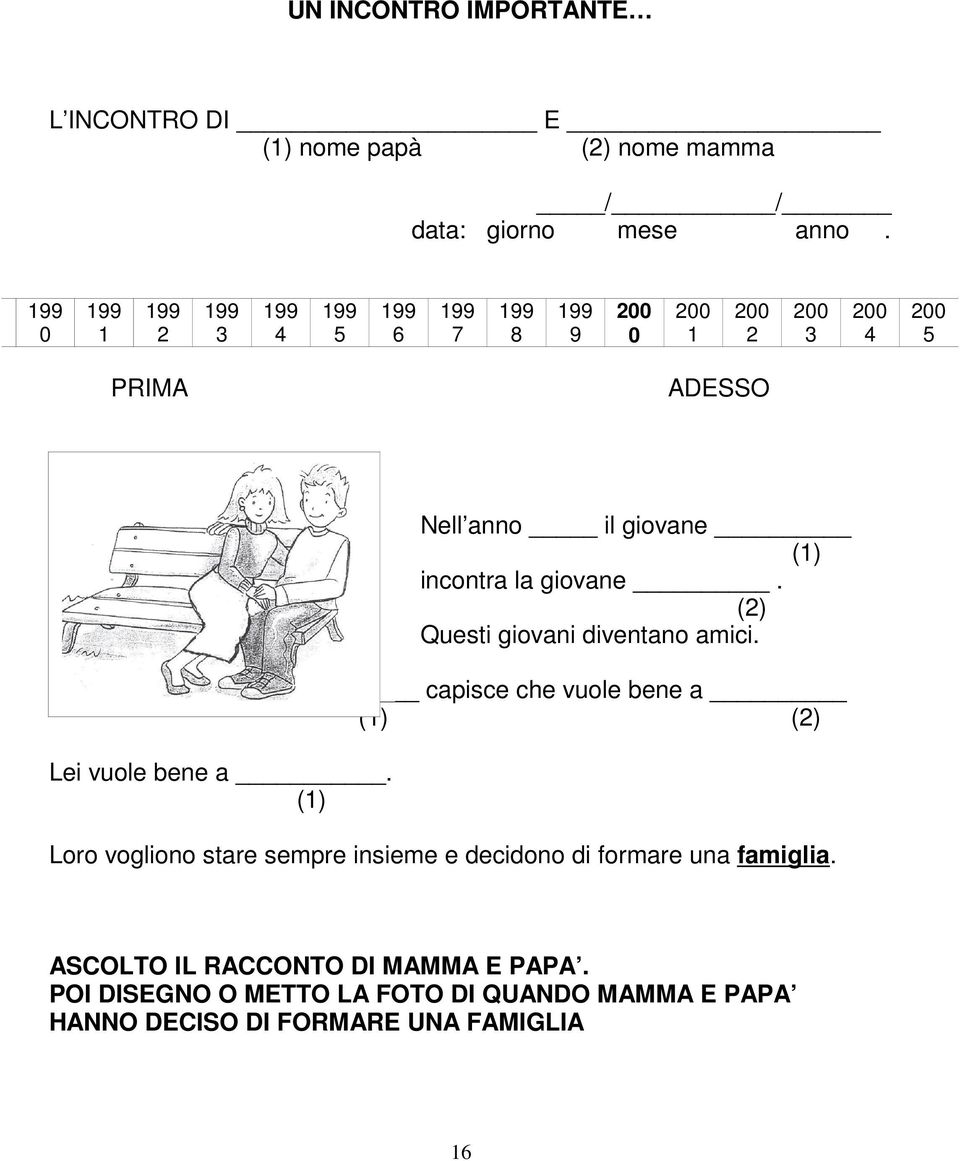 incontra la giovane. (2) Questi giovani diventano amici. Dopo un po di tempo, capisce che vuole bene a (1) (2) Lei vuole bene a.