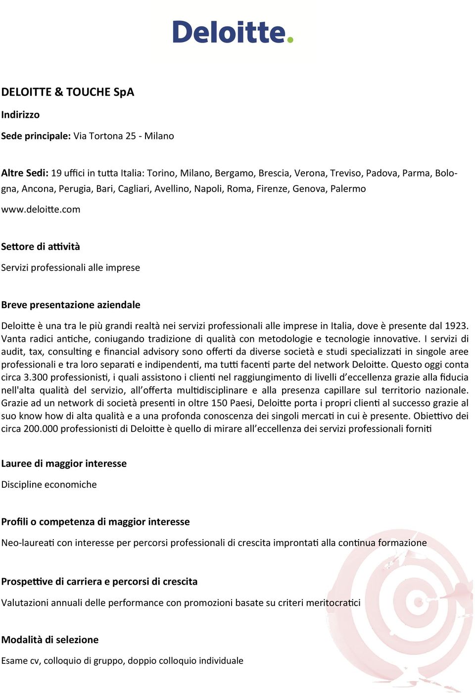 com Servizi professionali alle imprese Deloitte è una tra le più grandi realtà nei servizi professionali alle imprese in Italia, dove è presente dal 1923.