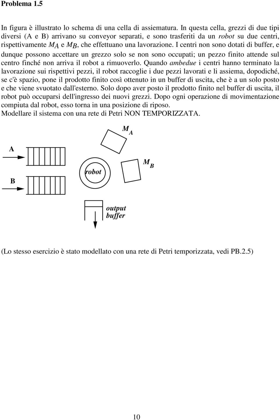 I centri non sono dotati di buffer, e dunque possono accettare un grezzo solo se non sono occupati; un pezzo finito attende sul centro finché non arriva il robot a rimuoverlo.