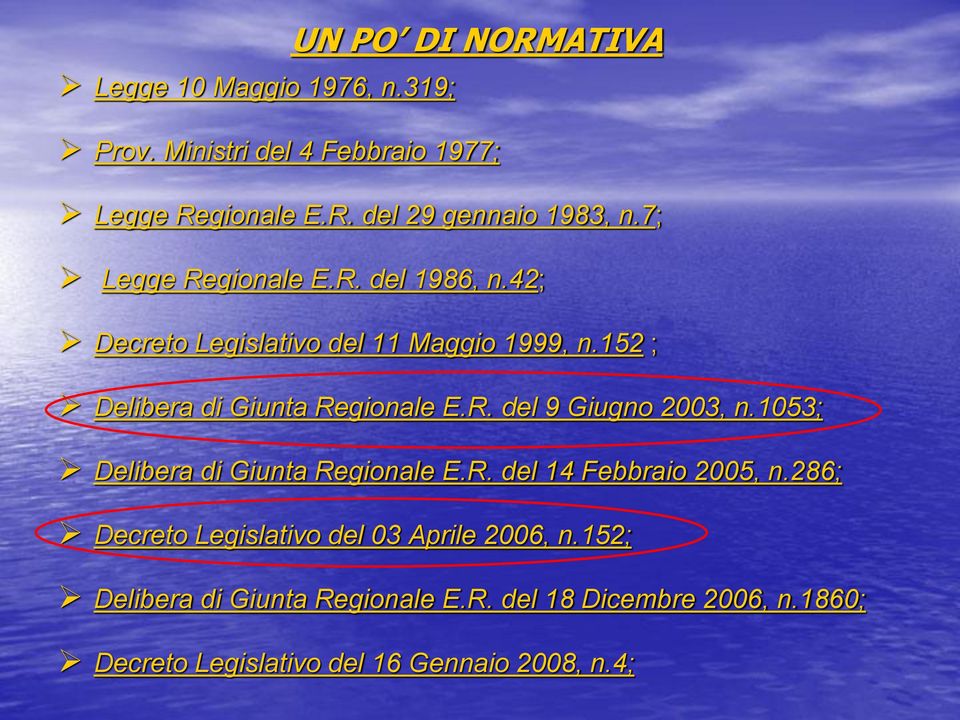 1053; Delibera di Giunta Regionale E.R. del 14 Febbraio 2005, n.286; Decreto Legislativo del 03 Aprile 2006, n.