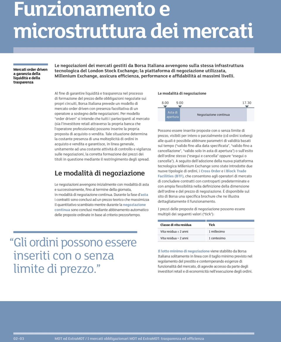 Al fine di garantire liquidità e trasparenza nel processo di formazione del prezzo delle obbligazioni negoziate sui propri circuiti, Borsa Italiana prevede un modello di mercato order driven con