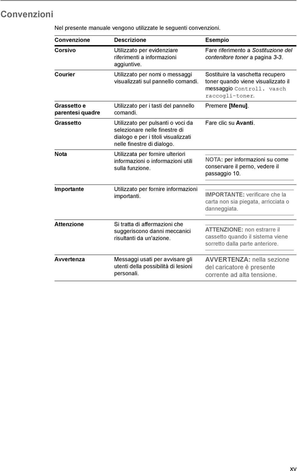 Utilizzato per i tasti del pannello comandi. Utilizzato per pulsanti o voci da selezionare nelle finestre di dialogo e per i titoli visualizzati nelle finestre di dialogo.