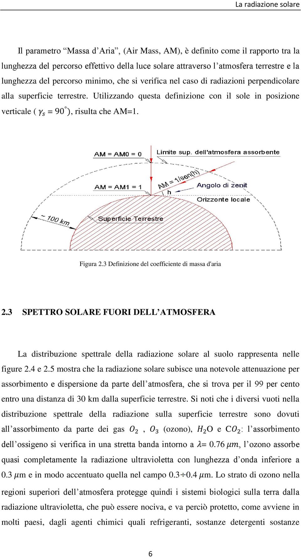 3 Definizione del coefficiente di massa d'aria 2.3 SPETTRO SOLARE FUORI DELL ATMOSFERA La distribuzione spettrale della radiazione solare al suolo rappresenta nelle figure 2.4 e 2.