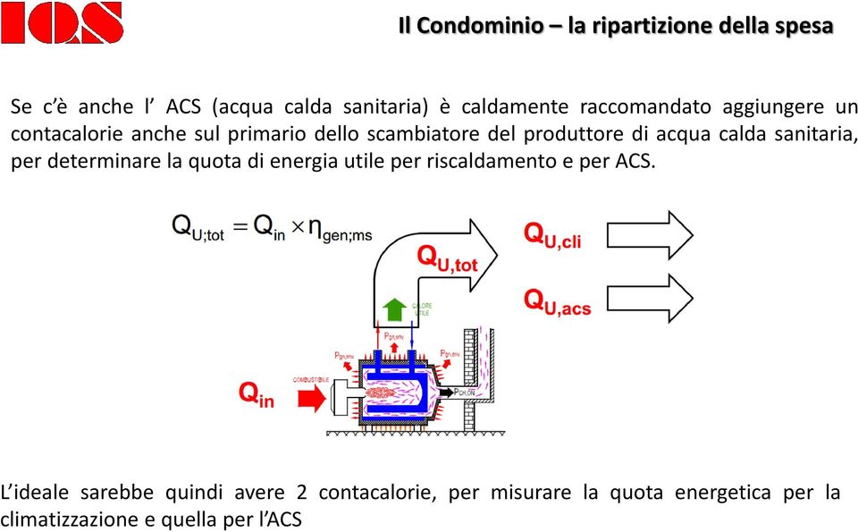 calda sanitaria, per determinare la quota di energia utile per riscaldamento e per ACS.