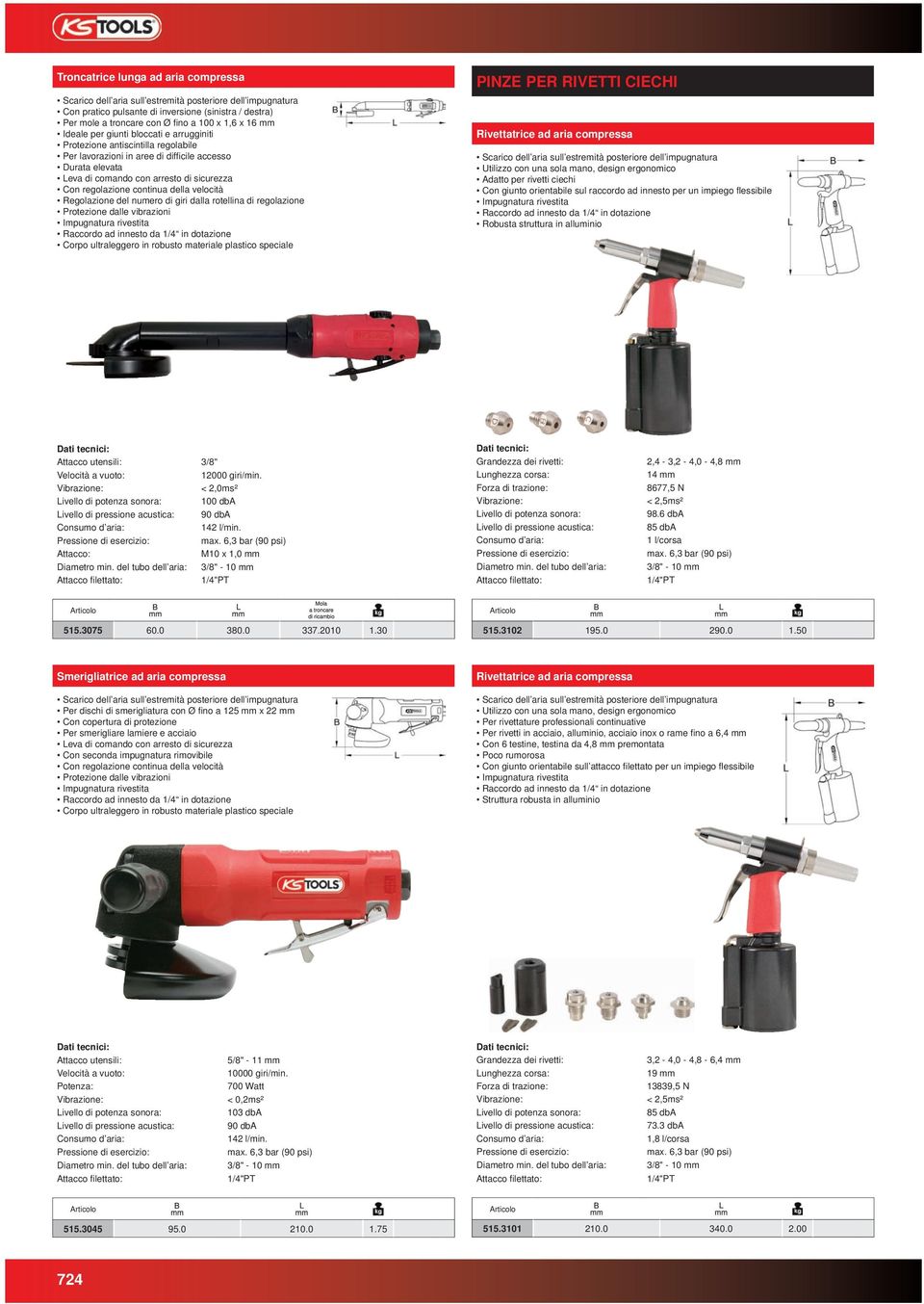 Rivettatrice ad aria compressa Adatto per rivetti ciechi Con giunto orientabile sul raccordo ad innesto per un impiego flessibile Robusta struttura in alluminio Attacco utensili: 3/8" 12000 giri/min.