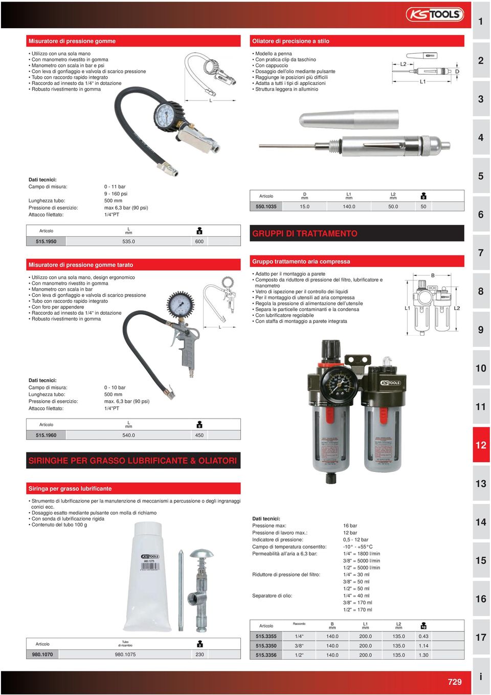 più difficili Adatta a tutti i tipi di applicazioni Struttura leggera in alluminio 2 3 4 Campo di misura: Lunghezza tubo: 0-11 bar 9-160 psi 500 mm max 6,3 bar (90 psi) 550.1035 15.0 140.0 50.