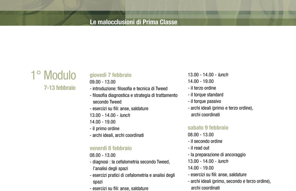 coordinati venerdì 8 febbraio - diagnosi : la cefalometria secondo Tweed, l analisi degli spazi - esercizi pratici di cefalometria e analisi degli spazi - esercizi su fili: anse, saldature -