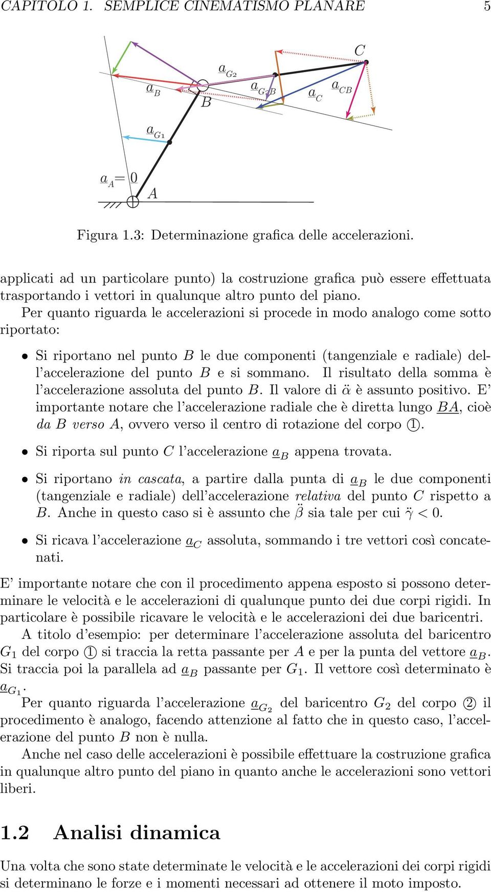 Per quanto riguarda le accelerazioni si procede in modo analogo come sotto riportato: Si riportano nel punto B le due componenti tangenziale e radiale dell accelerazione del punto B e si sommano.