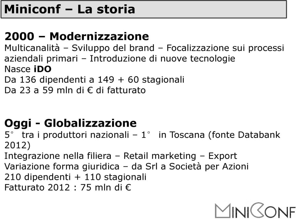 Globalizzazione 5 tra i produttori nazionali 1 in Toscana (fonte Databank 2012) Integrazione nella filiera Retail