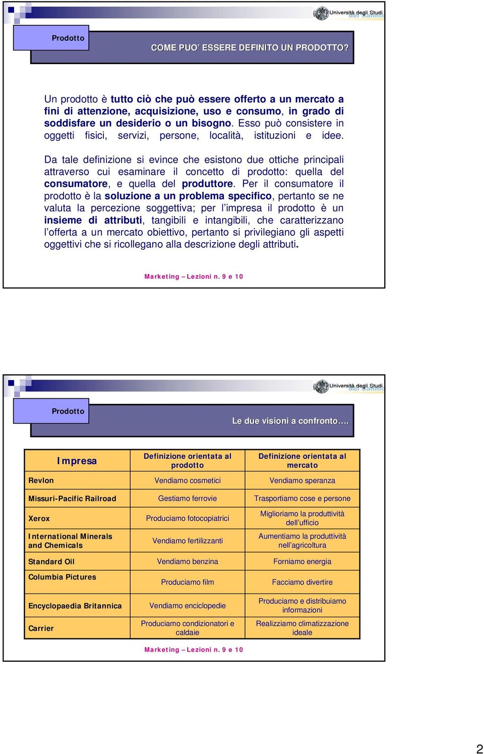 Da tale definizione si evince che esistono due ottiche principali attraverso cui esaminare il concetto di prodotto: quella del consumatore, e quella del produttore.