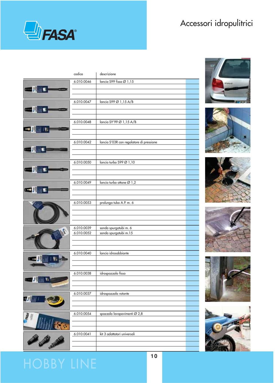 P. m. 6 6.00.0039 6.00.0052 sonda spurgatubi m. 6 sonda spurgatubi m.5 6.00.0040 lancia idrosabbiante 6.00.0038 idrospazzola fissa 6.