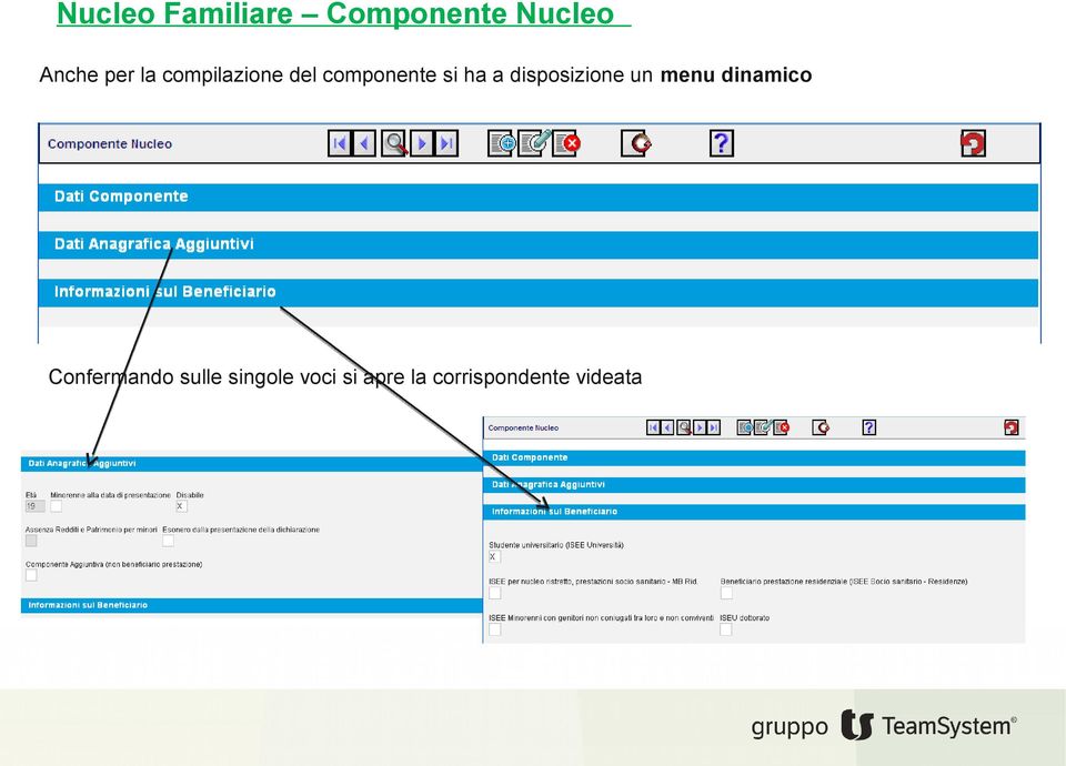 disposizione un menu dinamico Confermando