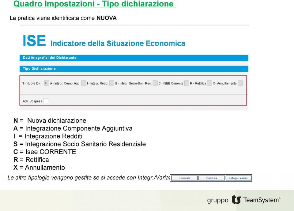 Redditi S = Integrazione Socio Sanitario Residenziale C = Isee CORRENTE R =