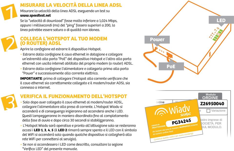 COLLEGA L HOTSPOT AL TUO MODEM (O ROUTER) ADSL Aprire la confezione ed estrarre il dispositivo Hotspot.