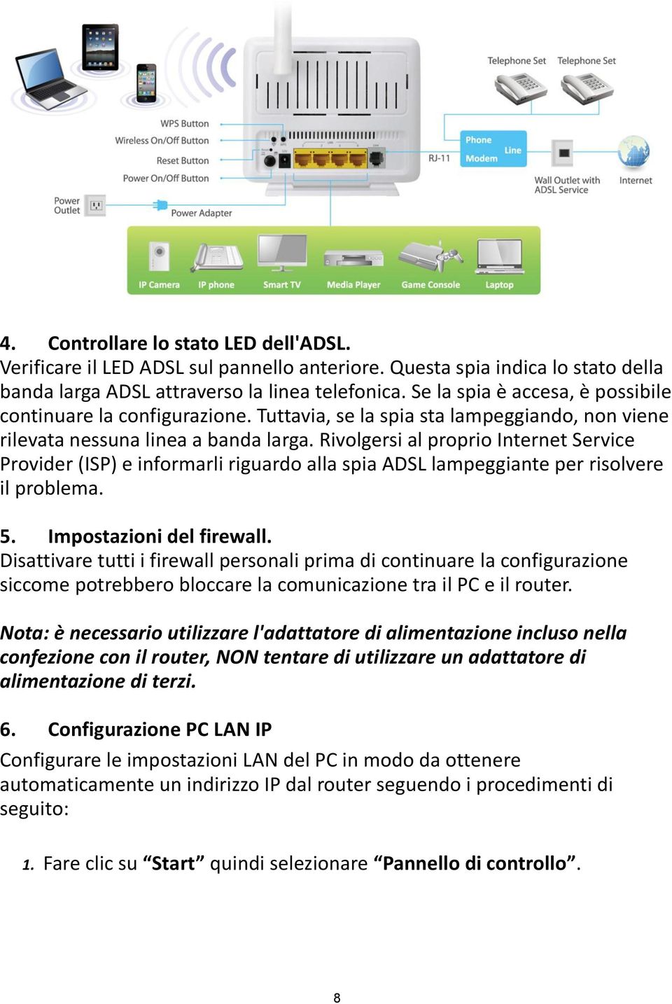 Rivolgersi al proprio Internet Service Provider (ISP) e informarli riguardo alla spia ADSL lampeggiante per risolvere il problema. 5. Impostazioni del firewall.