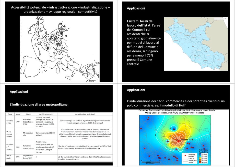 fuori del Comune di residenza, si dirigono per almeno il 75% presso il Comune centrale Applicazioni L individuazione di aree