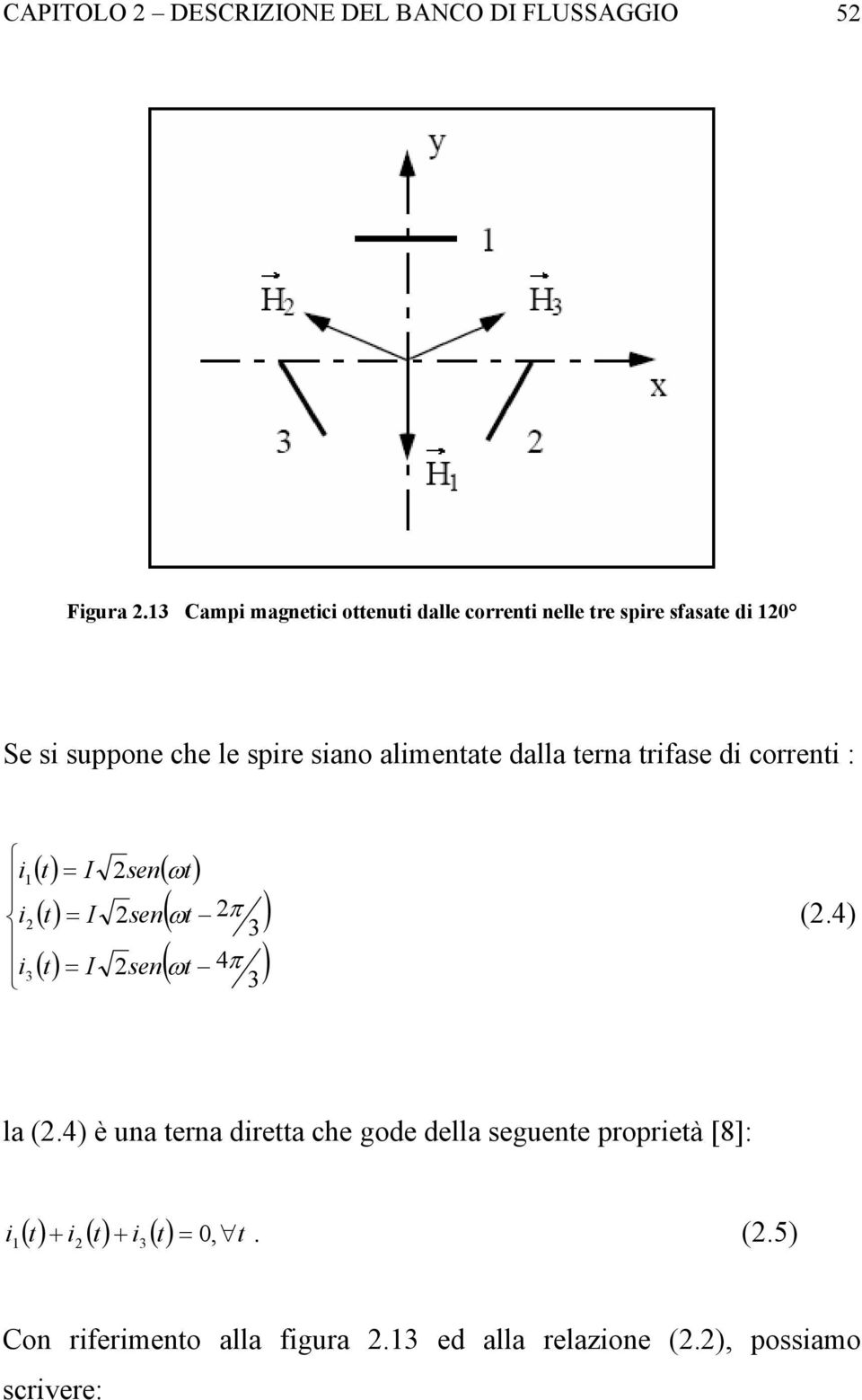 dalla terna trifase di correnti : i i i 1 2 3 () t = I 2sen( ωt) () t = I 2sen( ωt 2π ) 3 () t = I 2sen( ωt 4π ) 3 (2.