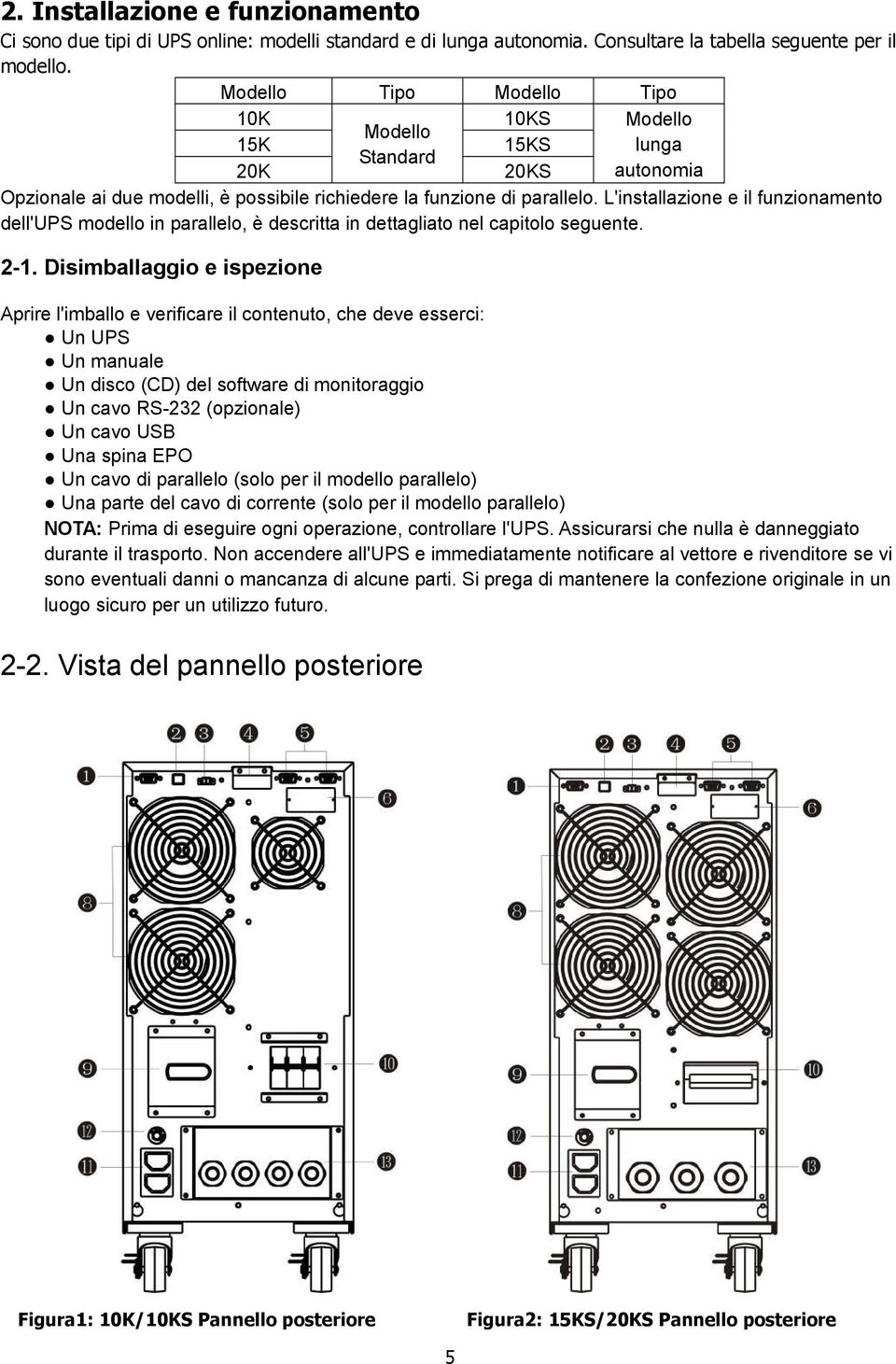 L'installazione e il funzionamento dell'ups modello in parallelo, è descritta in dettagliato nel capitolo seguente. 2-1.