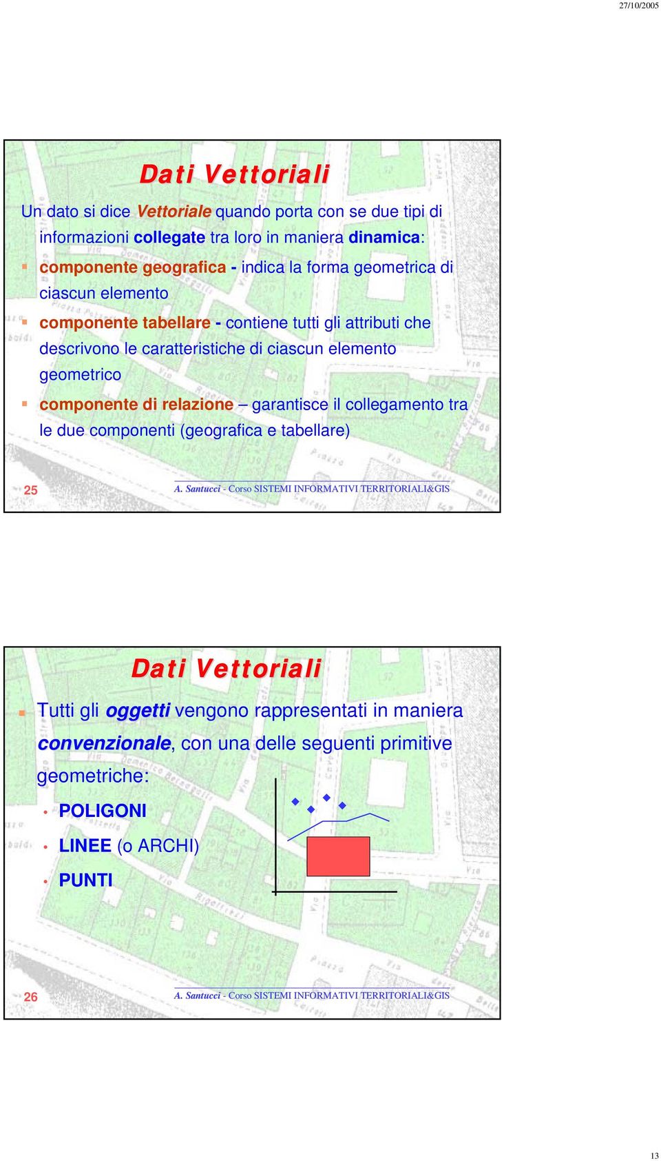 di ciascun elemento geometrico componente di relazione garantisce il collegamento tra le due componenti (geografica e tabellare) 25 Tutti gli