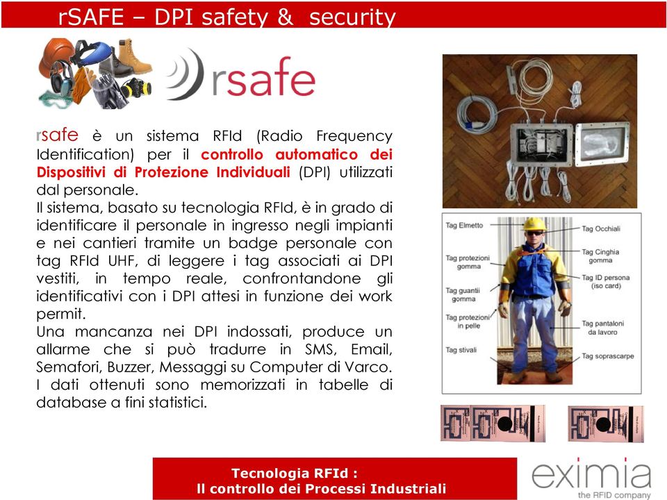 Il sistema, basato su tecnologia RFId, è in grado di identificare il personale in ingresso negli impianti e nei cantieri tramite un badge personale con tag RFId UHF, di