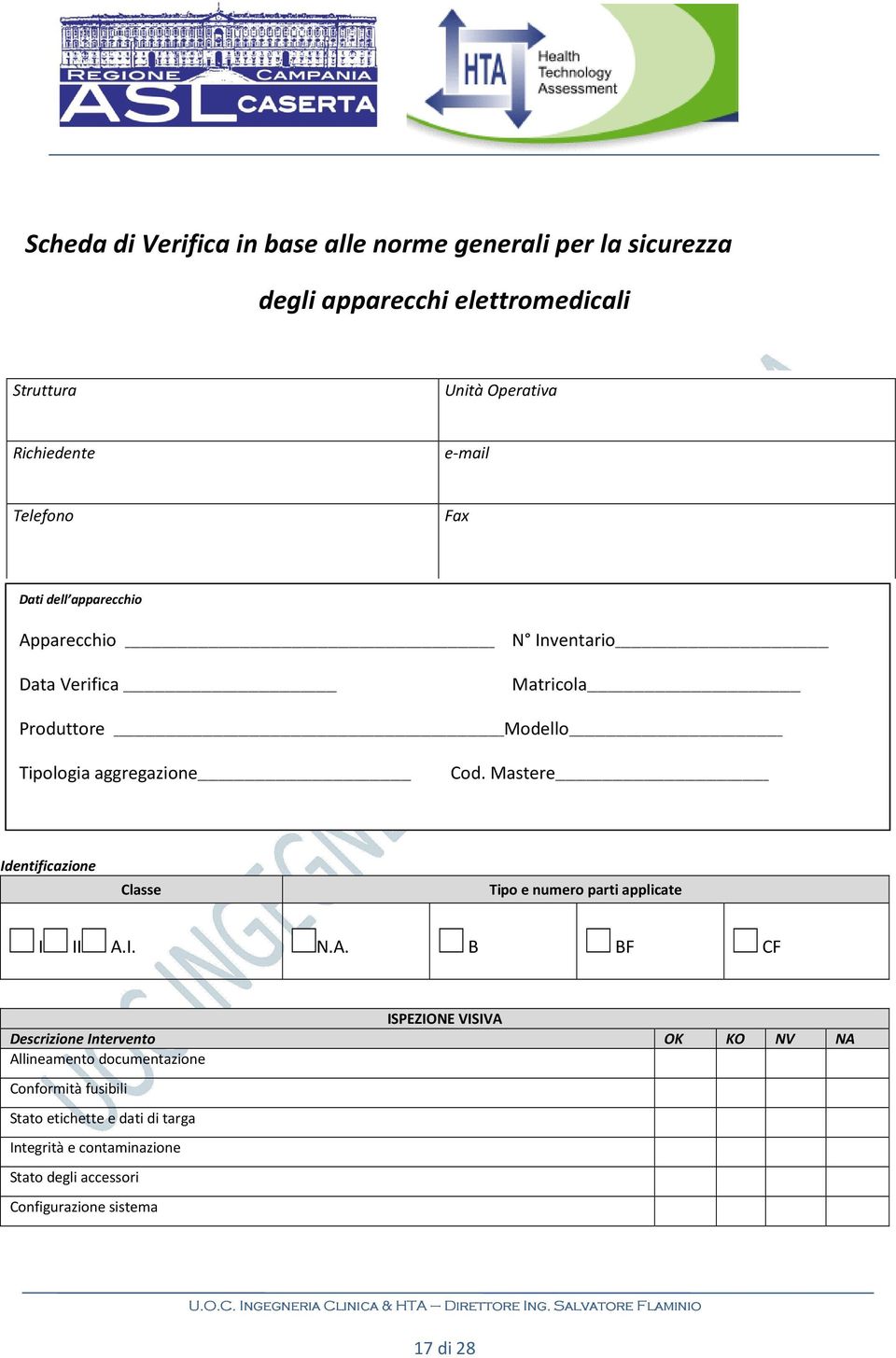 Mastere Identificazione Classe Tipo e numero parti applicate I II A.